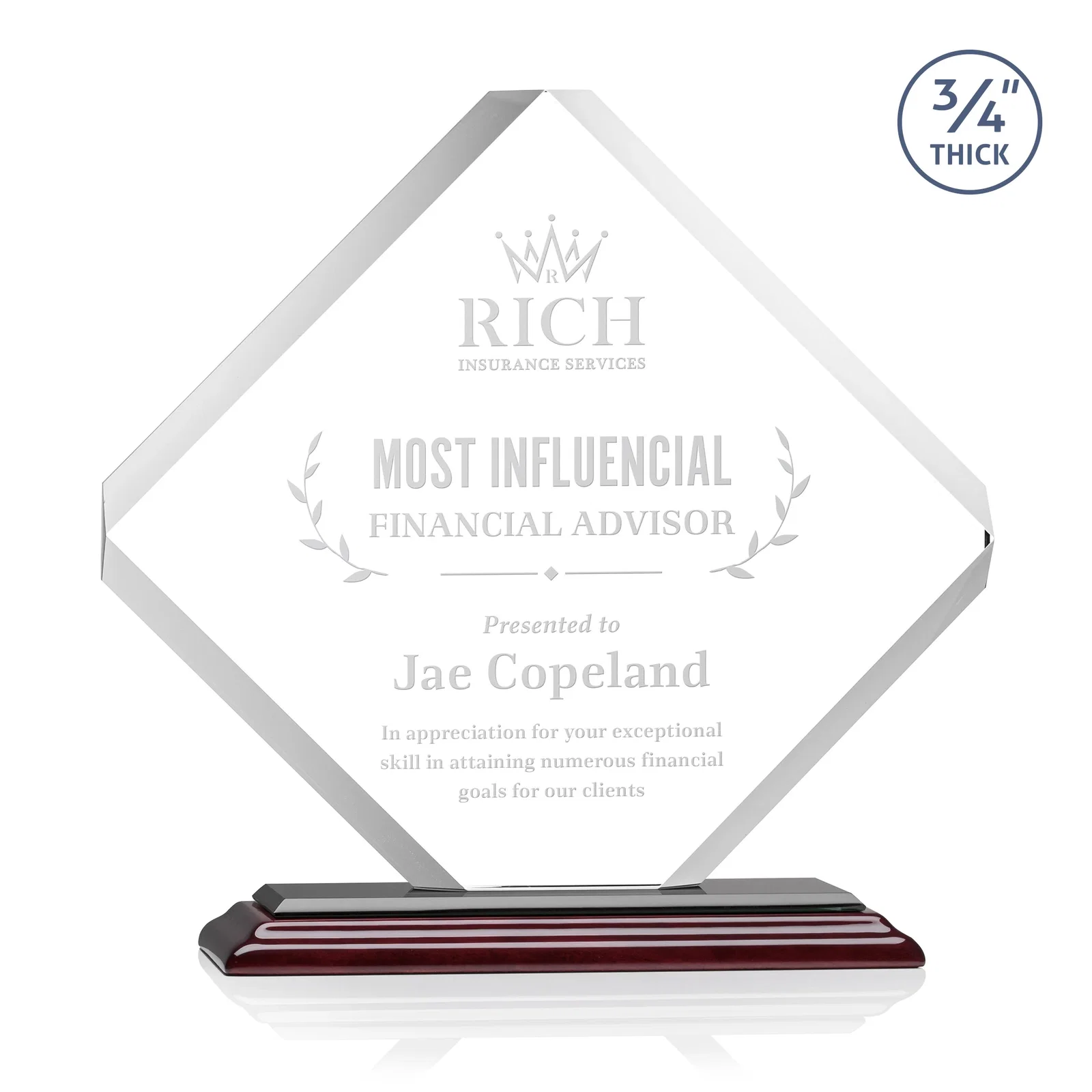 Promotional Clipped-Edge Starfire Crystal Diamond Award on Standard Base for employee recognition