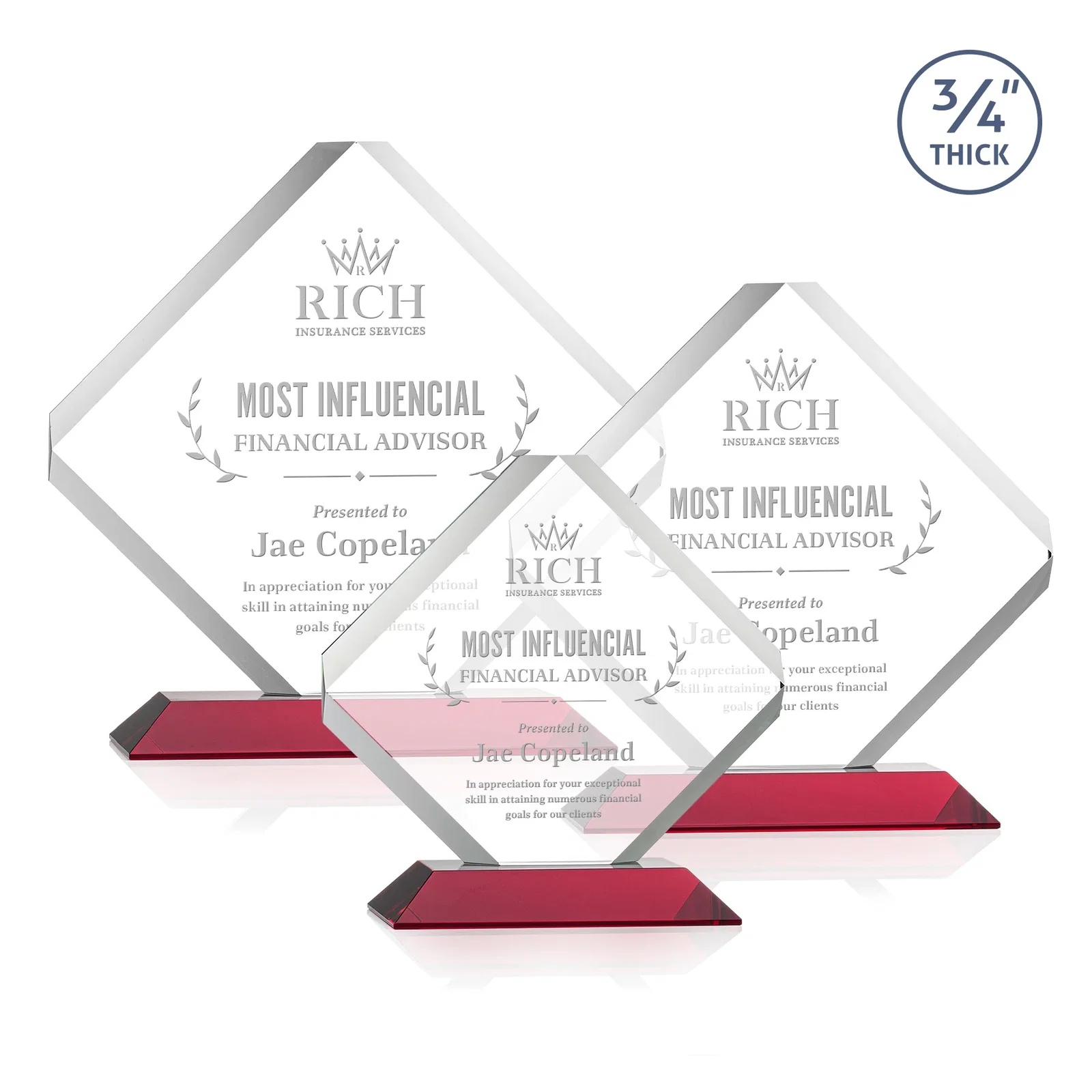 Promotional Clipped-Edge Starfire Crystal Diamond Award on Standard Base for corporate award ceremonies