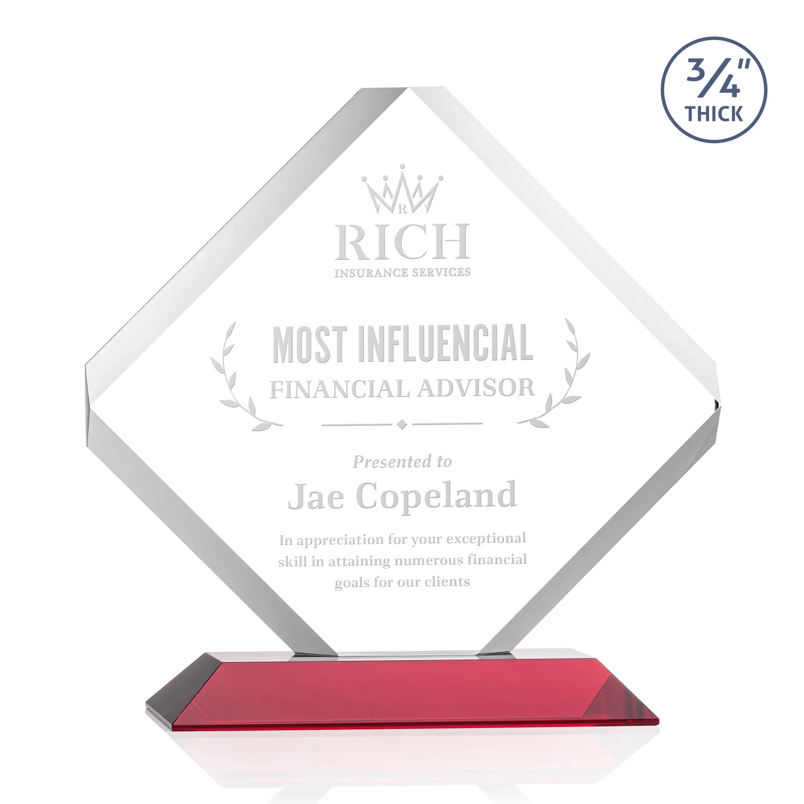 Promotional Clipped-Edge Starfire Crystal Diamond Award on Standard Base for sales achievement awards