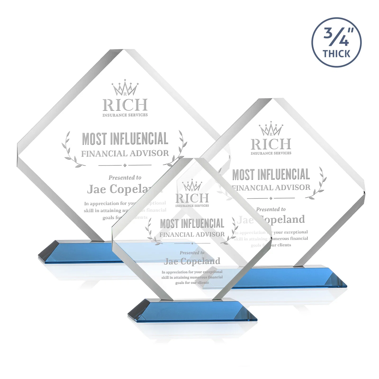 Promotional Clipped-Edge Starfire Crystal Diamond Award on Standard Base for team milestone celebrations