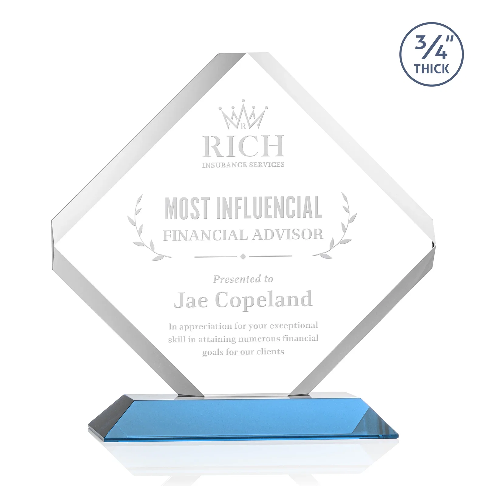Promotional Clipped-Edge Starfire Crystal Diamond Award on Standard Base for graduation ceremonies