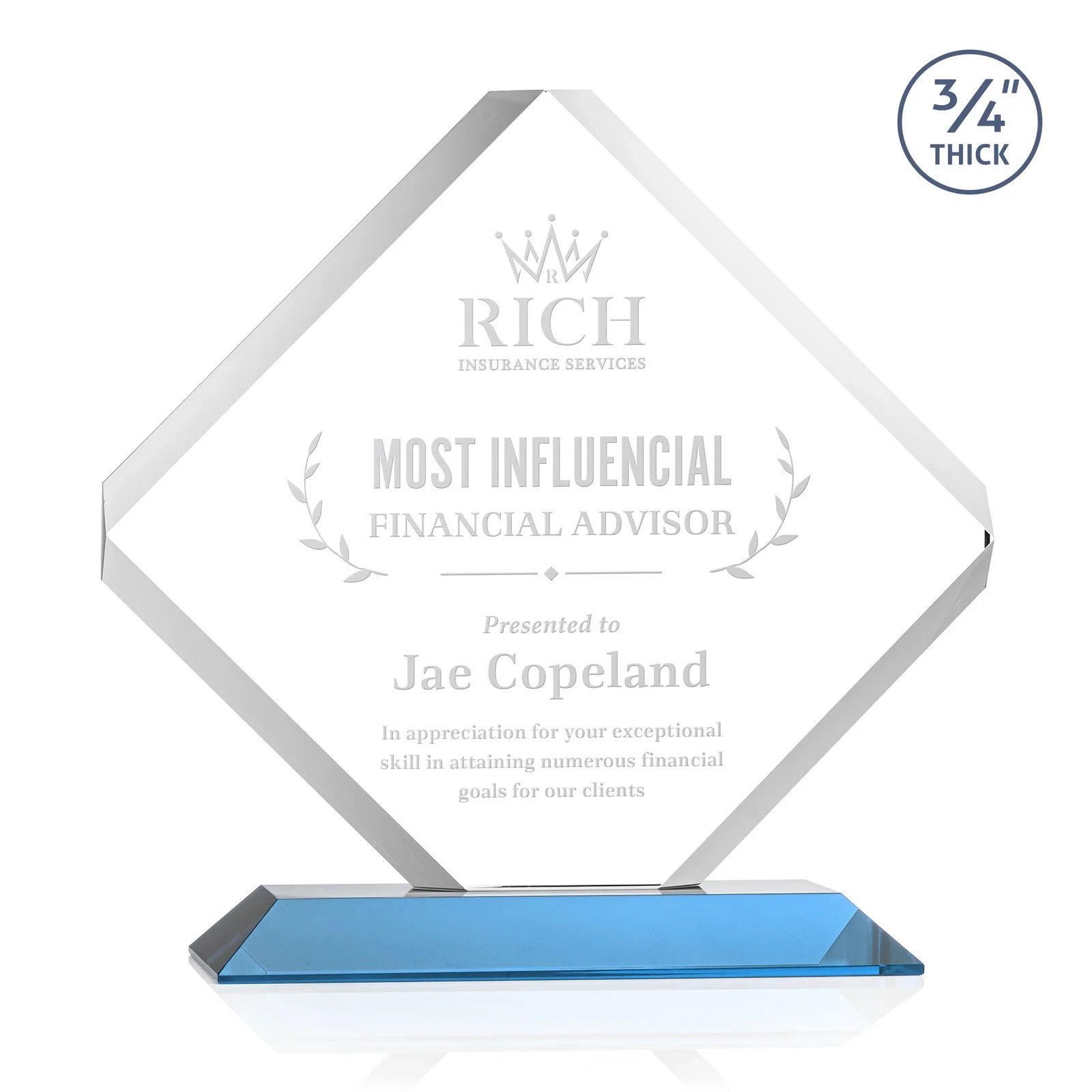 Promotional Clipped-Edge Starfire Crystal Diamond Award on Standard Base for safety achievement programs