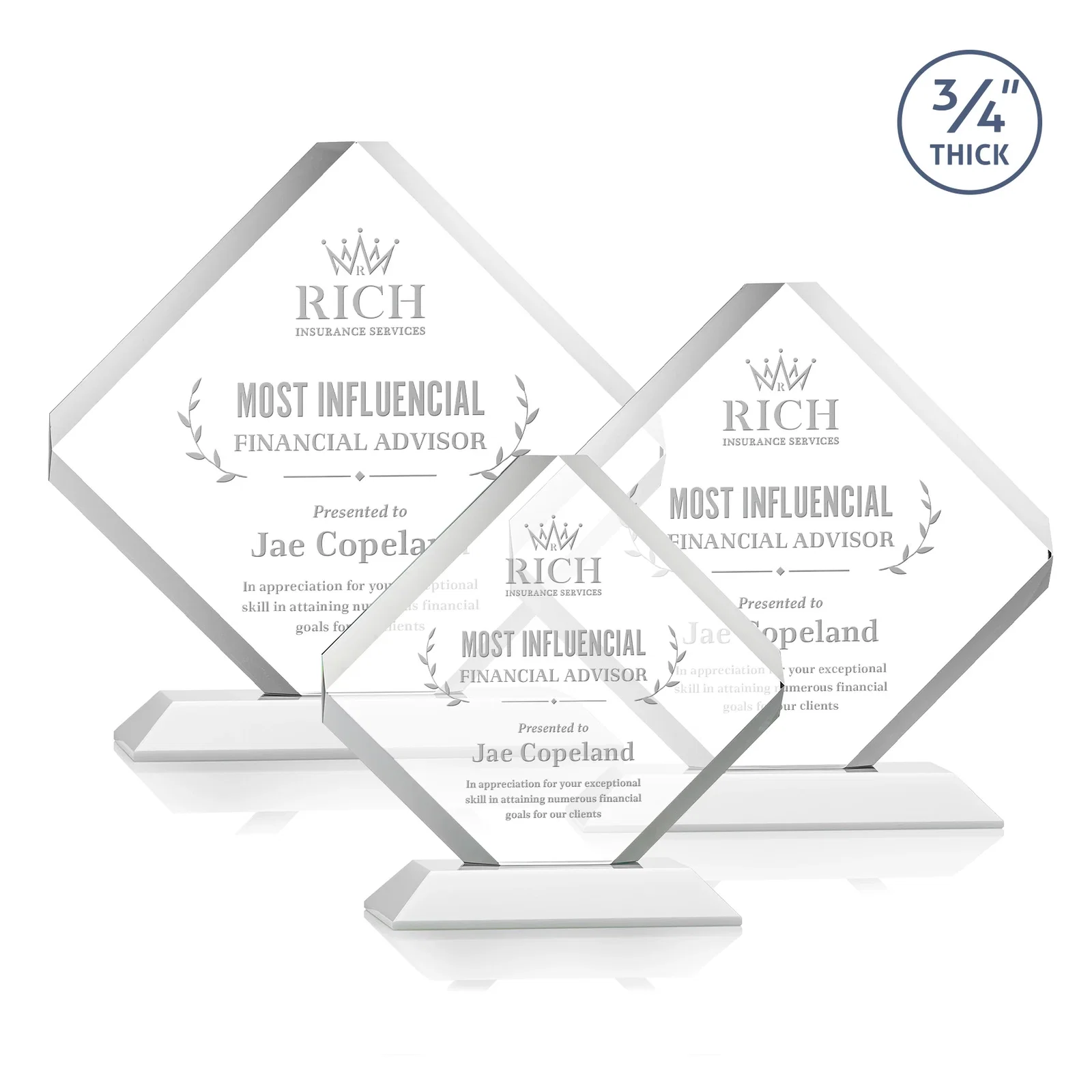 Promotional Clipped-Edge Starfire Crystal Diamond Award on Standard Base for volunteer appreciation