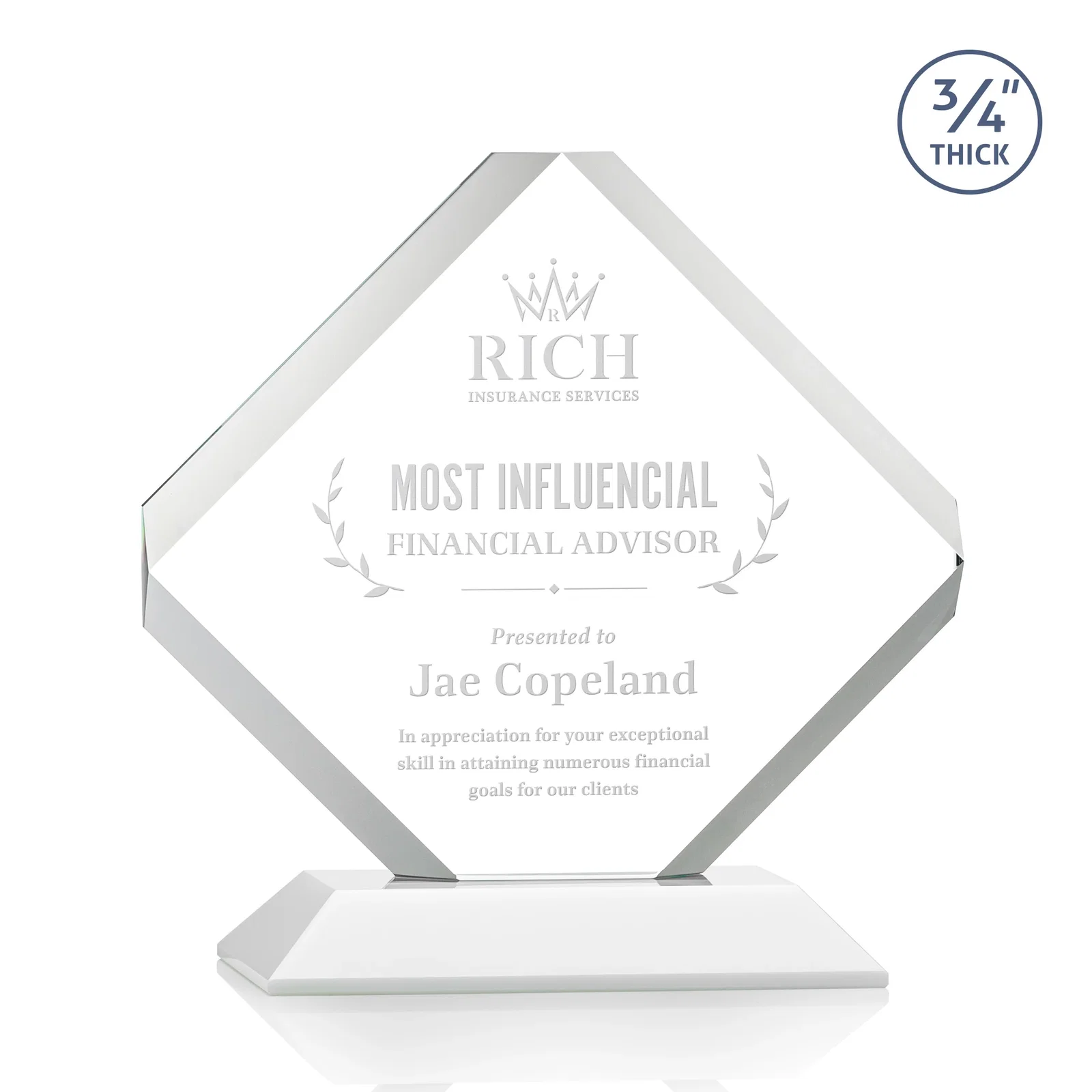 Promotional Clipped-Edge Starfire Crystal Diamond Award on Standard Base for dealer and partner awards