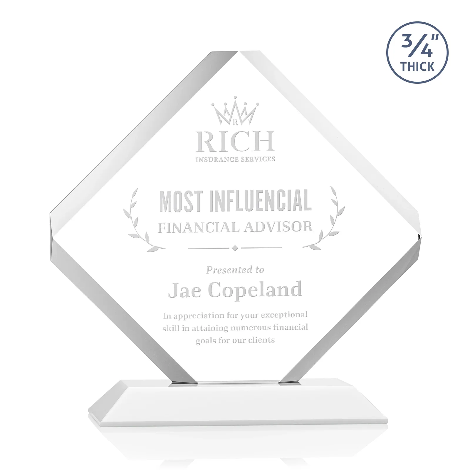 Promotional Clipped-Edge Starfire Crystal Diamond Award on Standard Base for company anniversary events