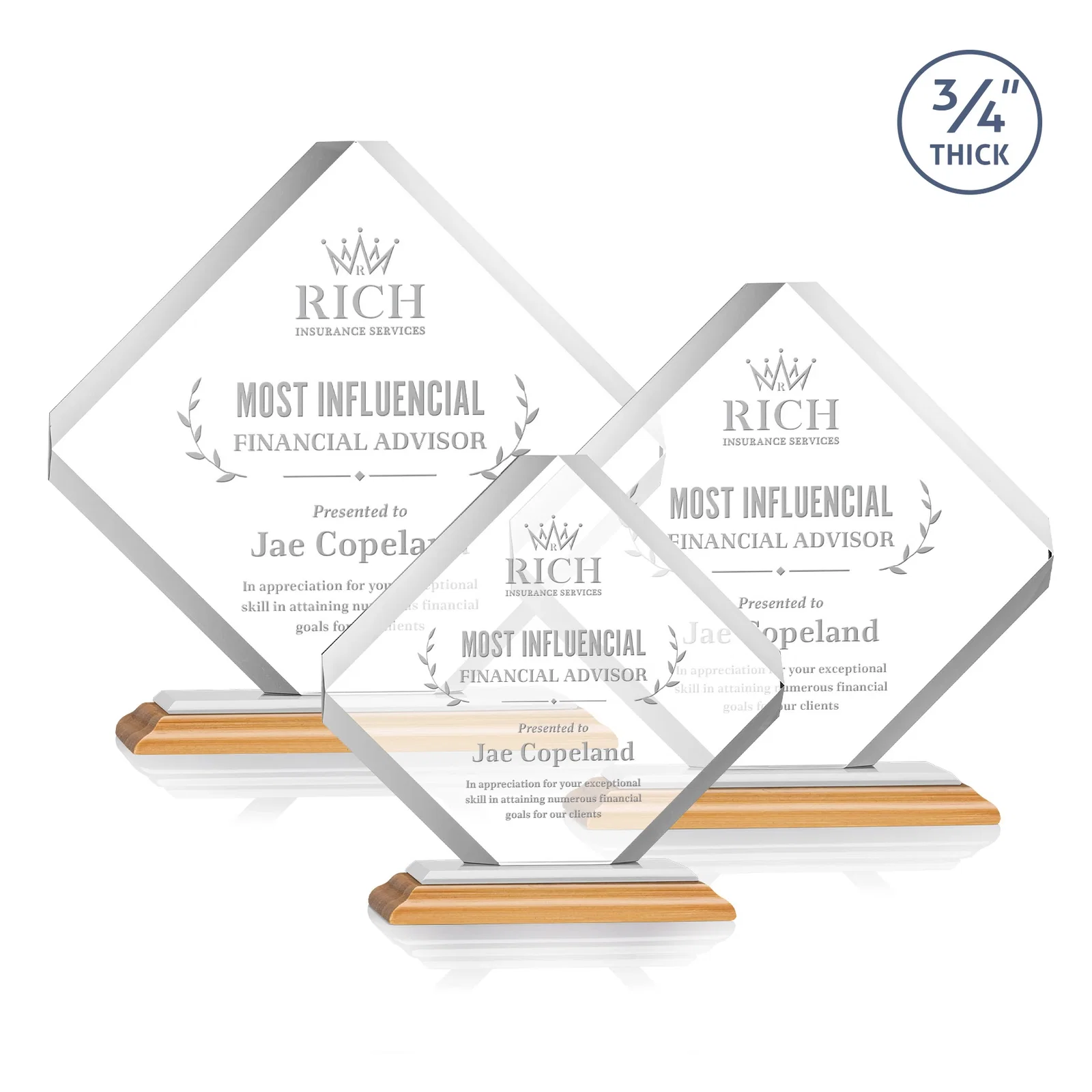 Custom engraved Clipped-Edge Starfire Crystal Diamond Award on Standard Base for team milestone celebrations