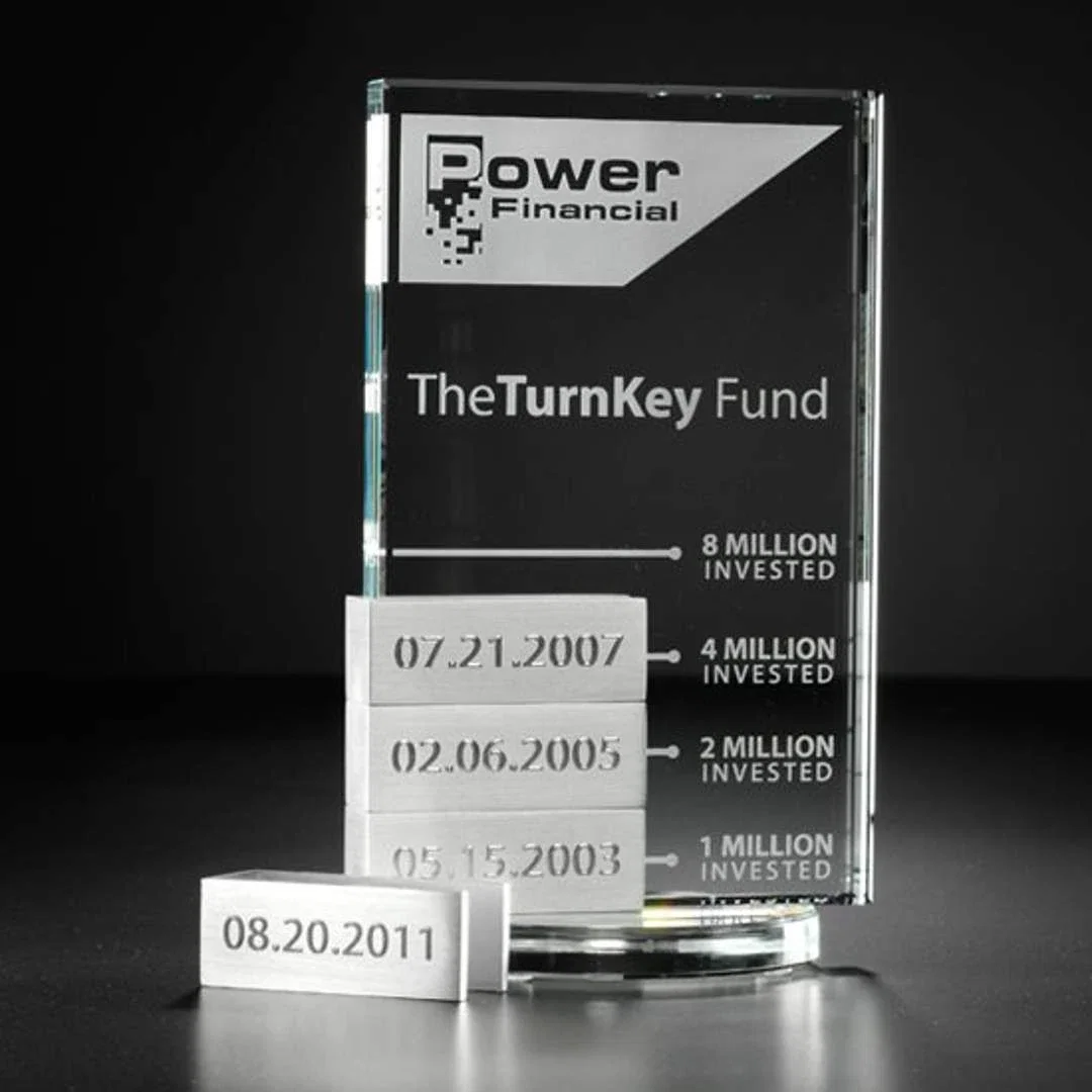 Custom Starfire Crystal Tower Award With Engravable Aluminum Blocks for service anniversary gifts