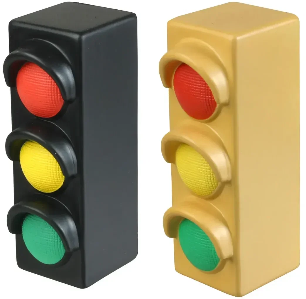 Traffic light custom stress reliever front view, branded promotional squeeze toy for logo giveaways