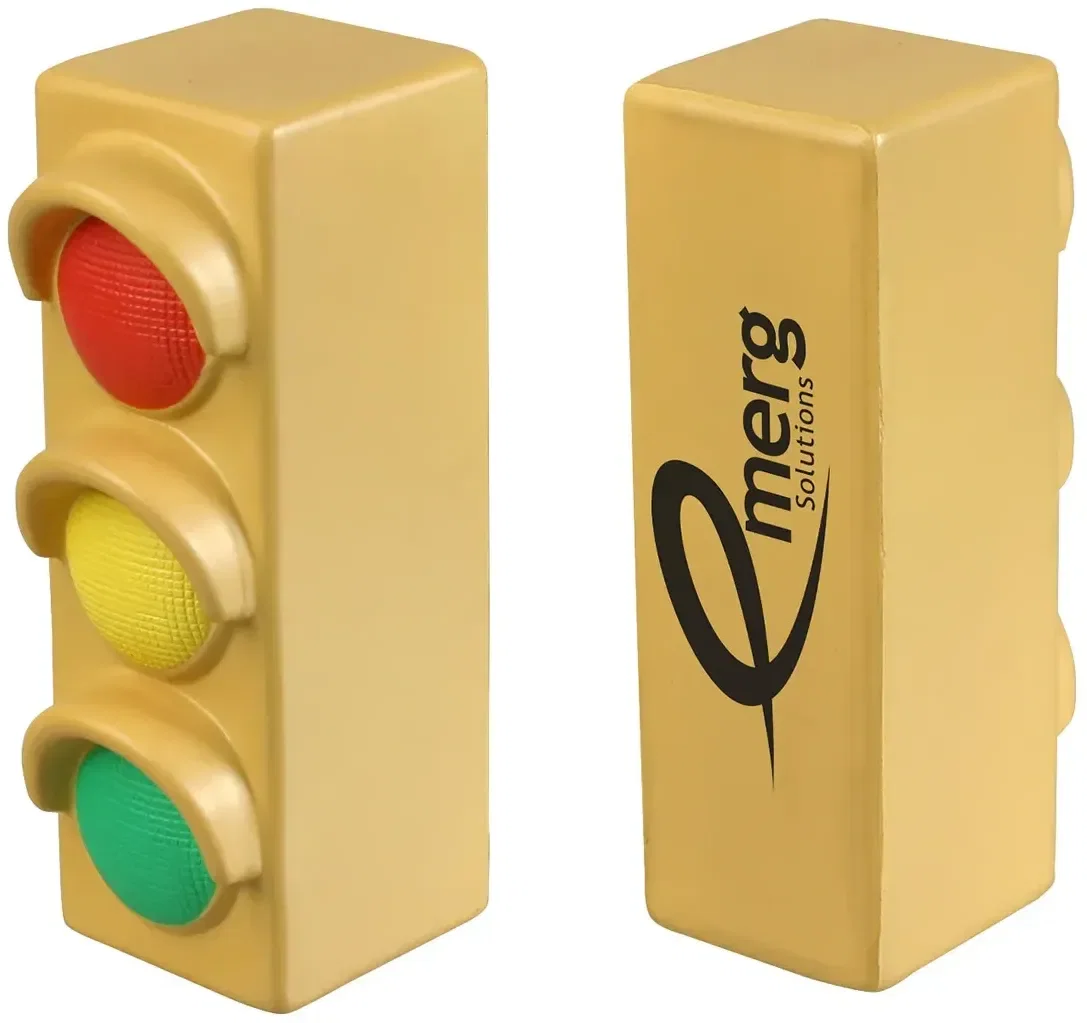 Side profile of the traffic signal custom stress ball showing branded imprint area