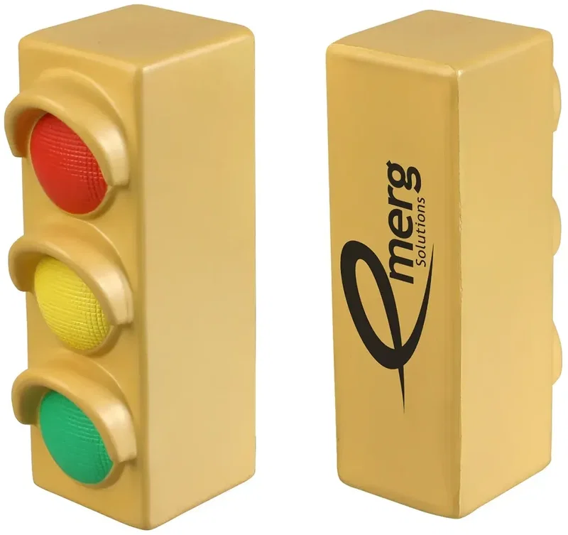 Side profile of the traffic signal custom stress ball showing branded imprint area