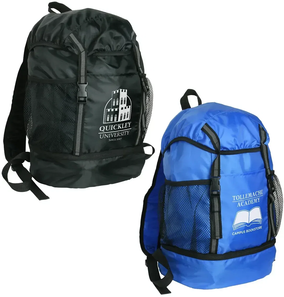Custom Trail Loop zip-bottom drawstring backpack, branded cinch bag front view with logo area