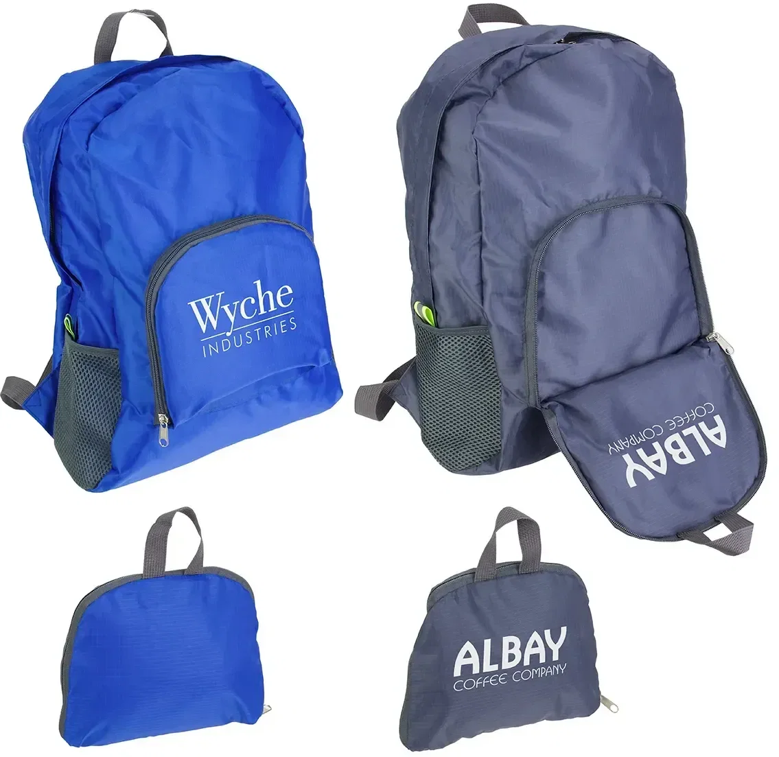 Custom Trailblazer collapsible ripstop backpack, branded packable daypack front view