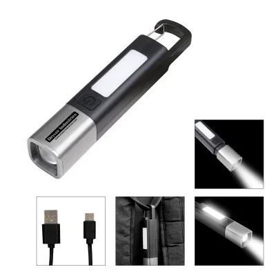Black and gunmetal rechargeable flashlight measuring six inches long