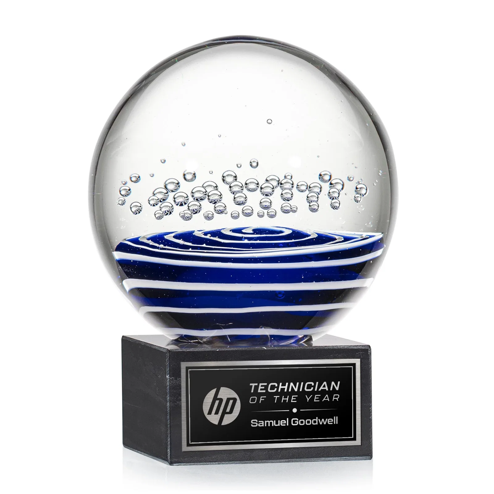 Custom Glass Sphere Award for retirement presentations