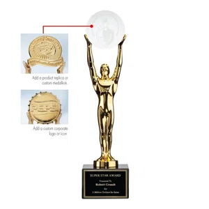 Cast Metal Figure Award With Medallion Holder Arms
