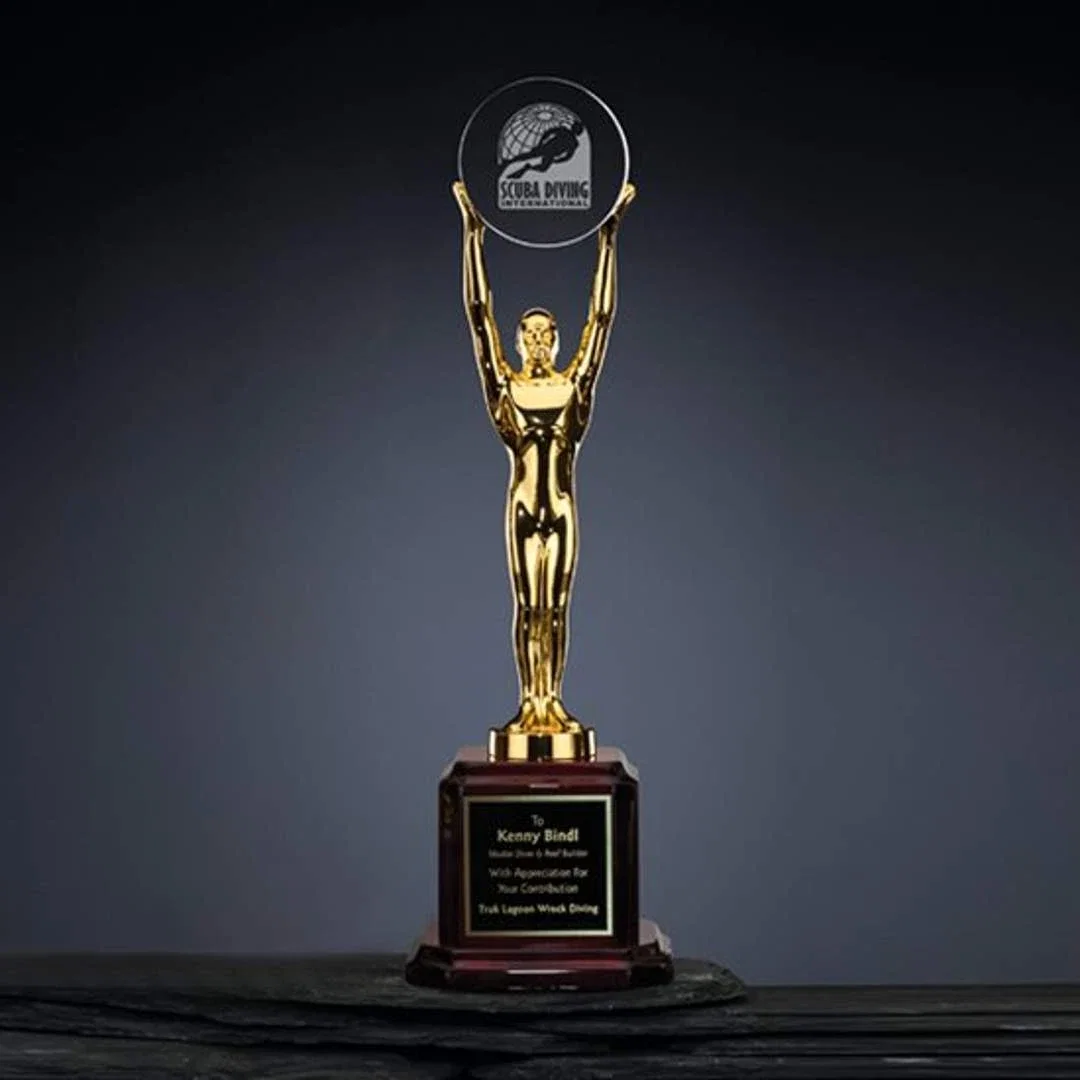Custom Cast Metal Figure Award With Medallion Holder Arms for service anniversary gifts