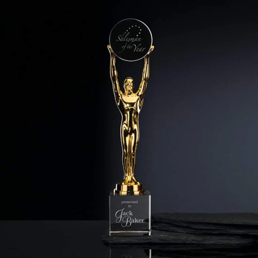 Custom Cast Metal Figure Award With Medallion Holder Arms for sales achievement awards