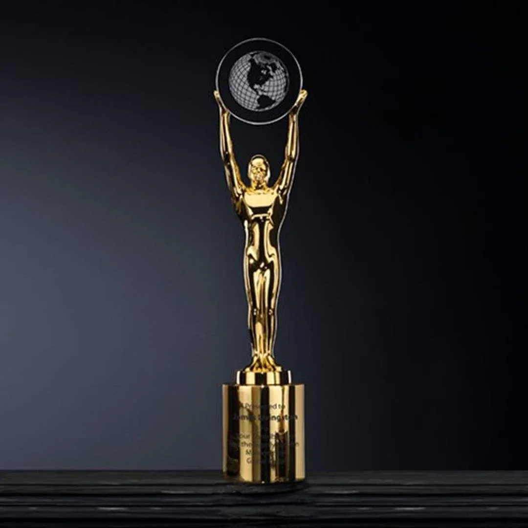 Custom Cast Metal Figure Award With Medallion Holder Arms for retirement presentations