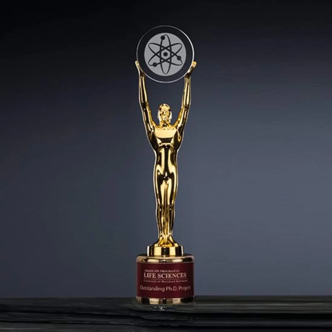 Custom Cast Metal Figure Award With Medallion Holder Arms for team milestone celebrations