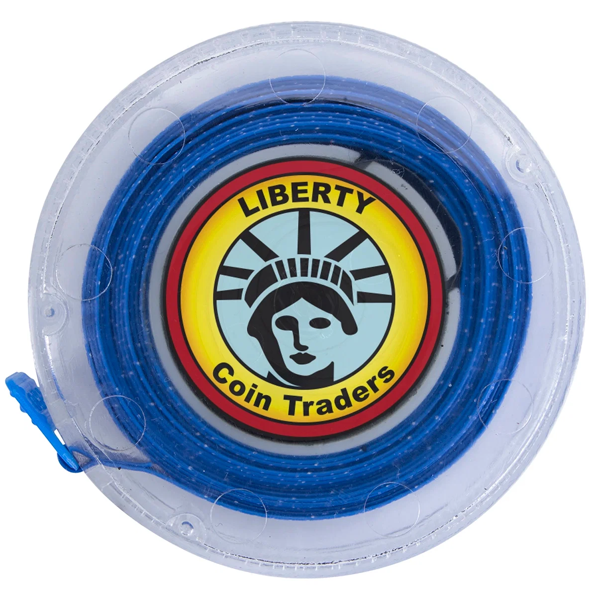 Clear two inch tape measure with a colored button and logo area