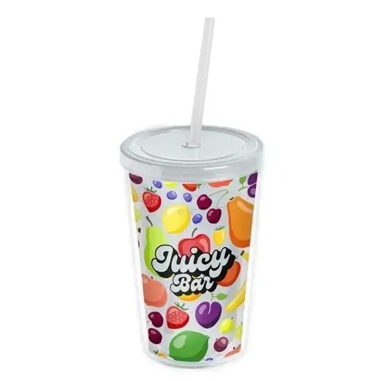 Transparent Tumbler with Straw Lid and Full-Color Insert (16 oz.)