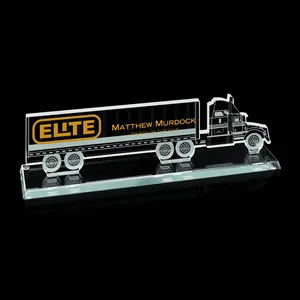Jade Glass Moving Truck Award With Pre-Etched Vehicle Art