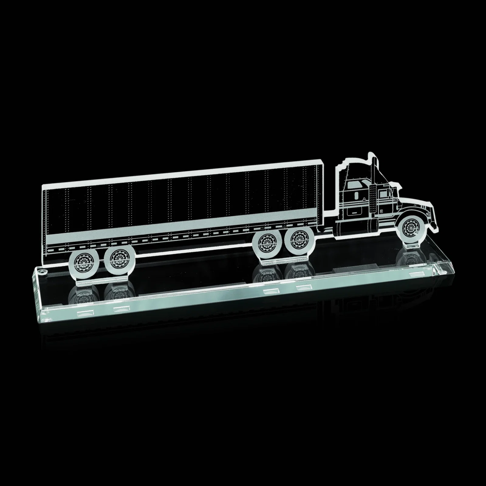 Custom Jade Glass Moving Truck Award With Pre-Etched Vehicle Art for corporate award ceremonies