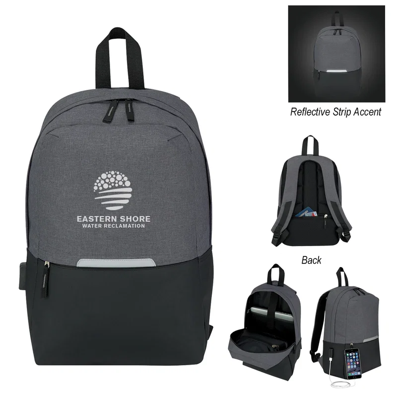 Travel Computer Backpack, USB Charging Port, Double Zipper, Computer Bag for Men & Women