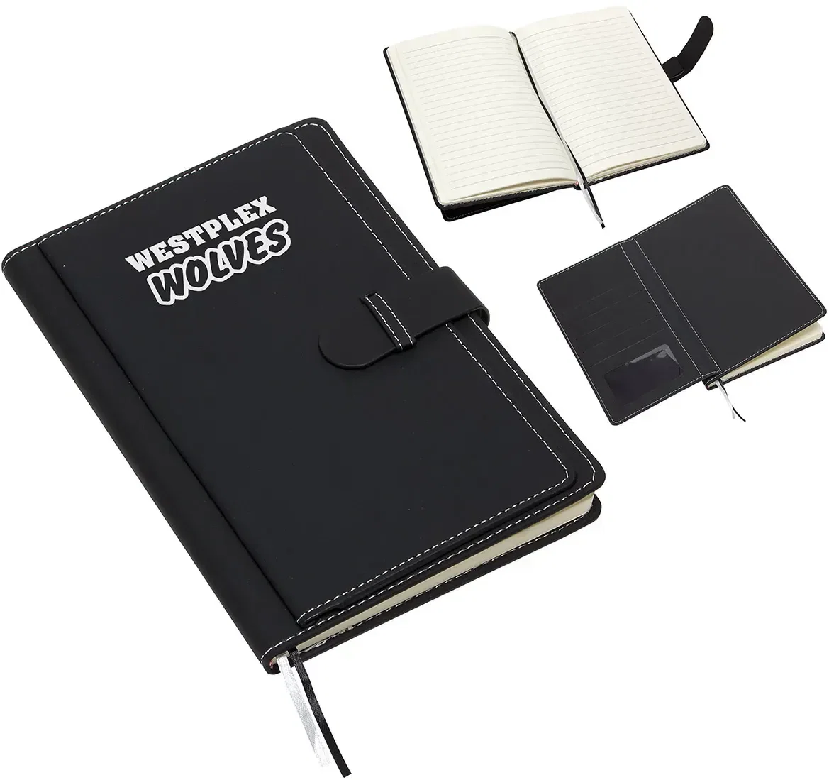 Promotional travel journal open showing inner card pockets
