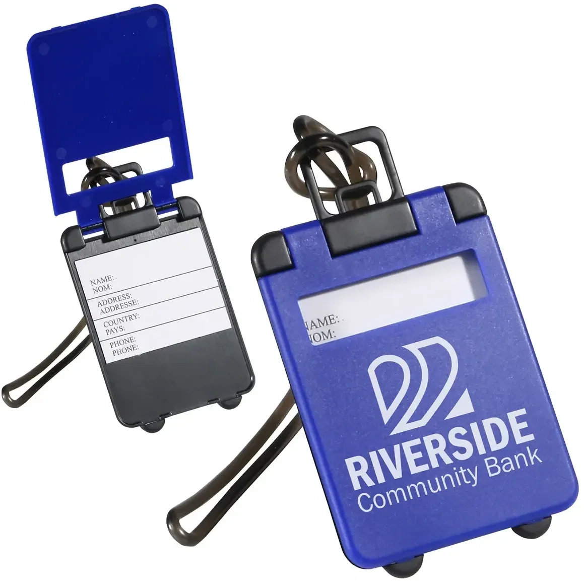 Branded promotional Travel Tote luggage tag back showing ID card slot