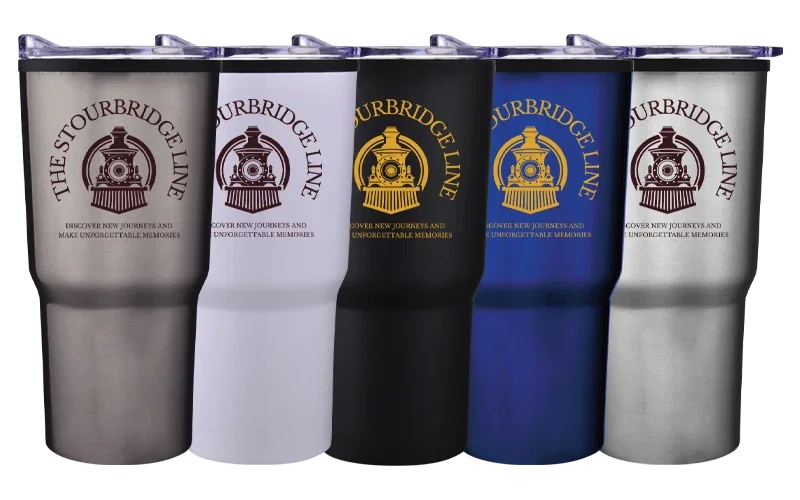 Traveler's 20 oz. Cup-Holder Tumbler. Stainless steel 20 oz cup-holder tumbler fits car cup holders for commuters