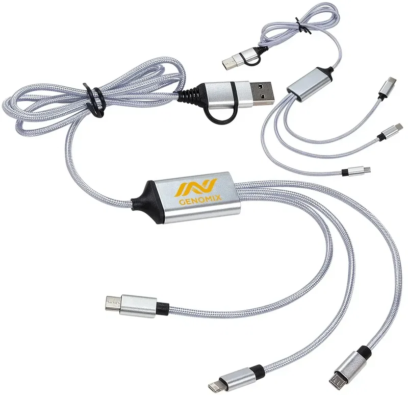 Custom logo Traverse braided charging cable, lit engraved logo close-up