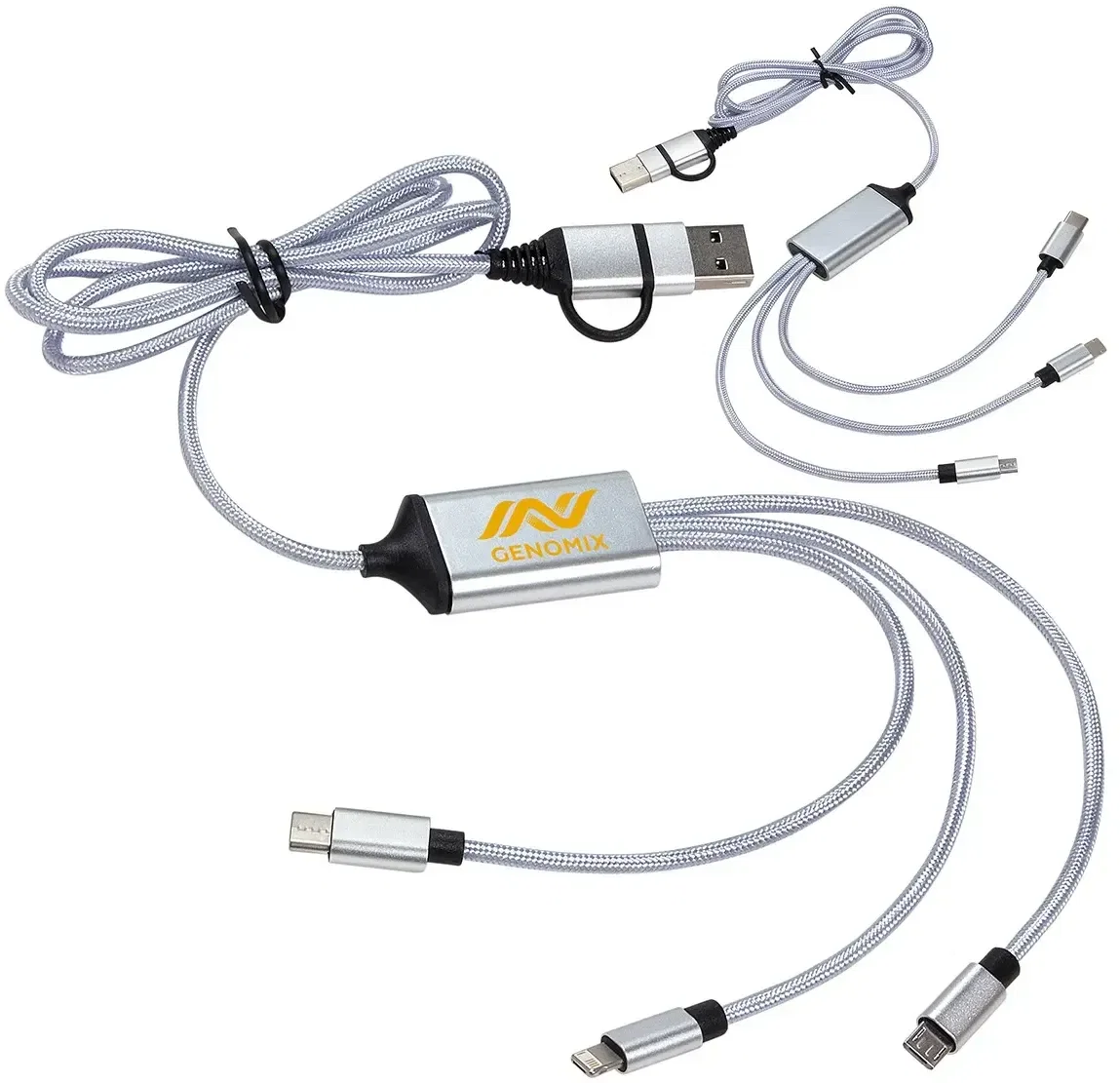 Custom logo Traverse braided charging cable, lit engraved logo close-up