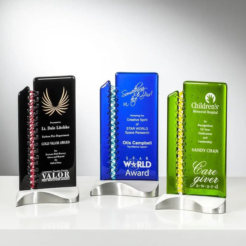 Custom Glass Track Award with Metal Base β view 1