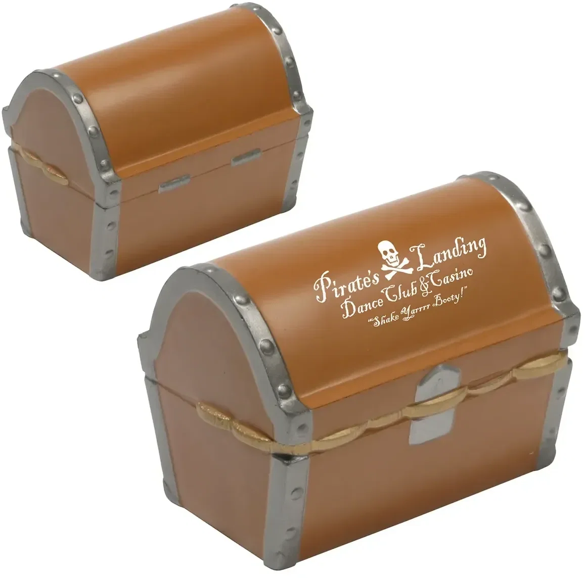 Custom Treasure Chest Stress Reliever, promotional treasure-chest foam squeeze toy with branded logo area