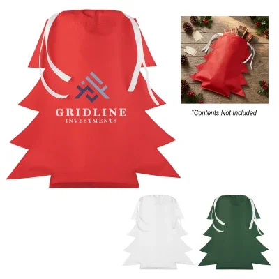 Tree shaped non-woven gift bag standing upright and ready to fill