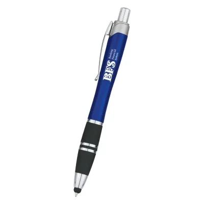 Ballpoint pen with a stylus tip and banded barrel