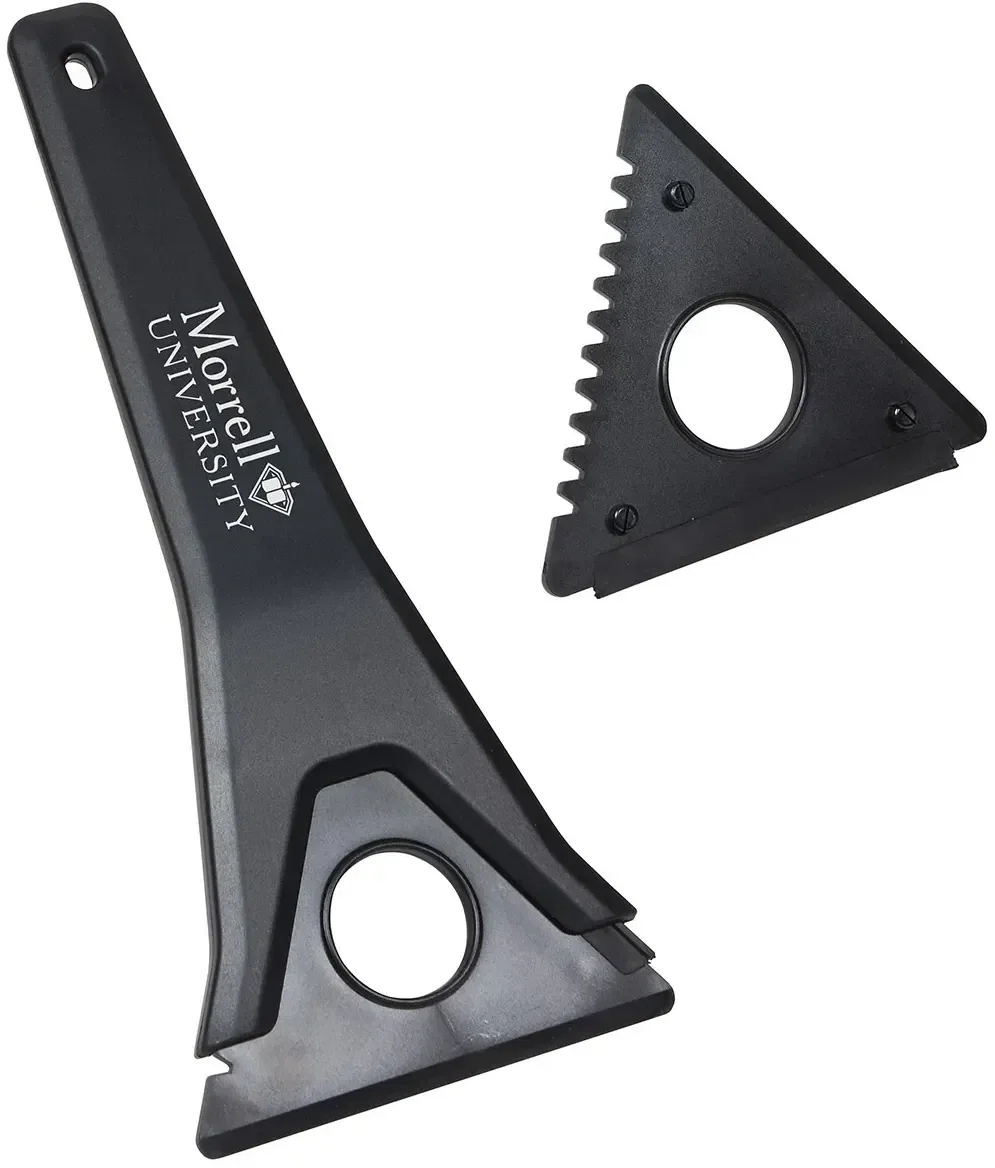 Custom Tri-Blade ice scraper heavy-duty handle side profile with logo
