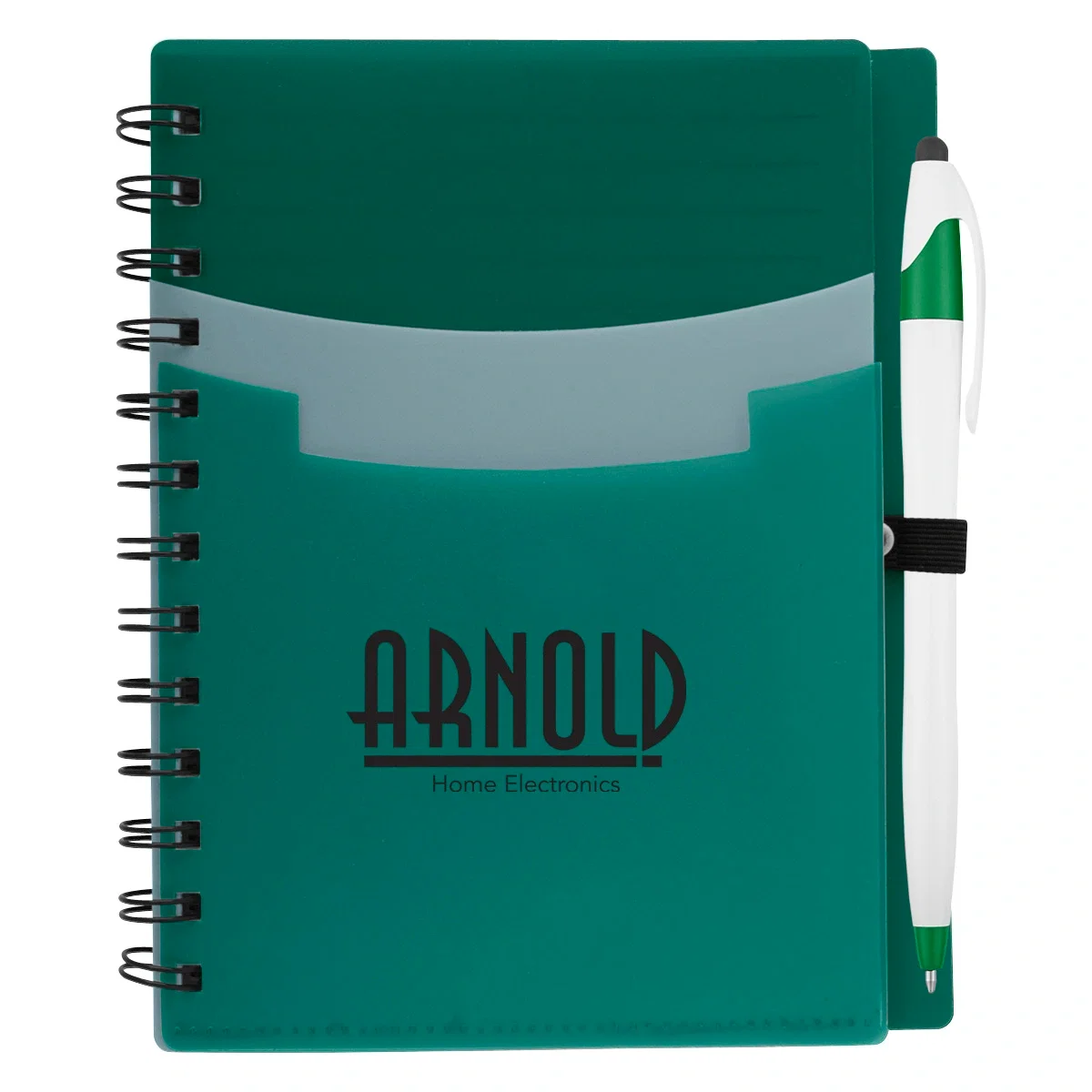 Pocket notebook paired with a matching pen, five by seven inches