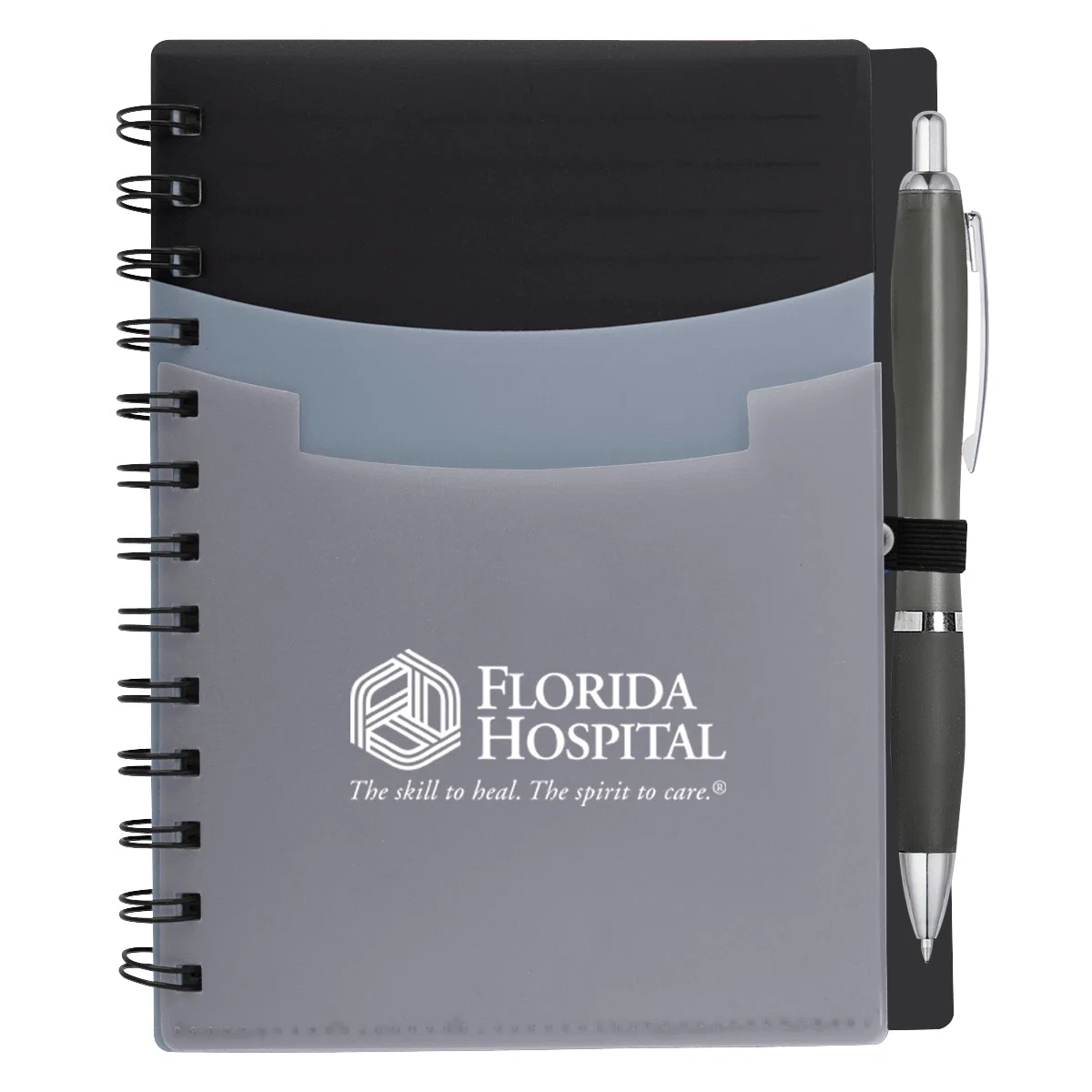 Tri-pocket notebook paired with a matching satin pen