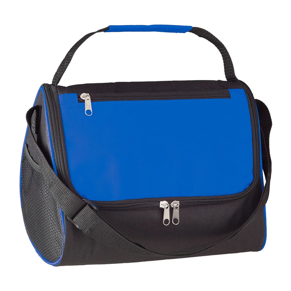 Royal blue accents on the zipper and edging