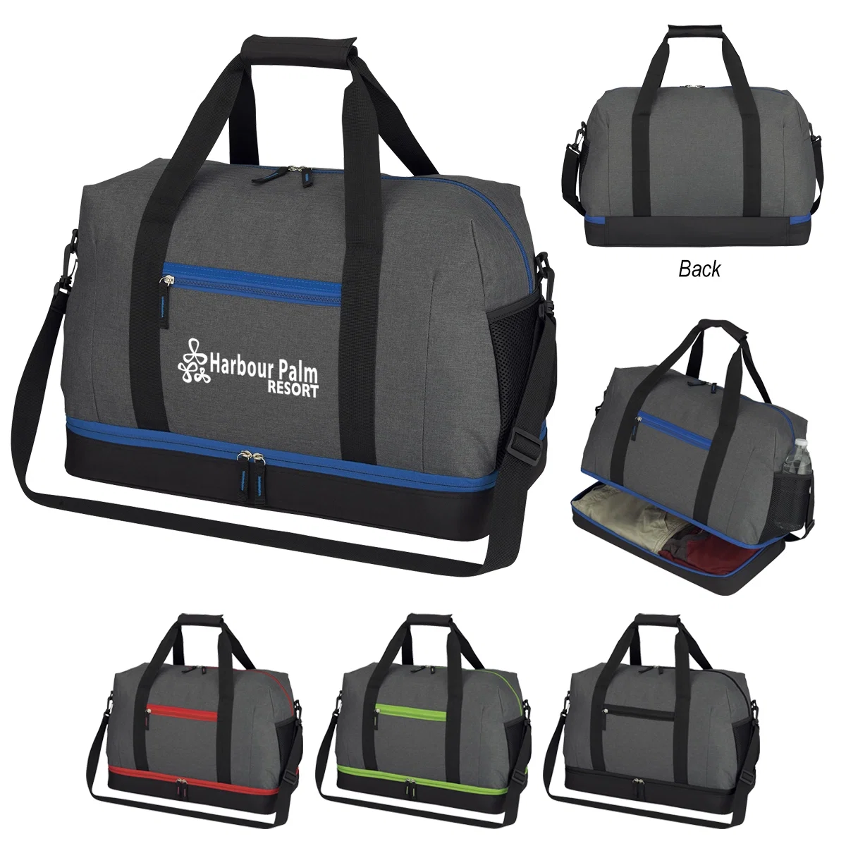 Traveler carrying the duffel over one shoulder