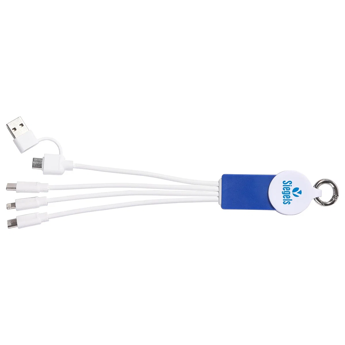 Close-up of the Tribute 4-in-1 branded cable connector tips