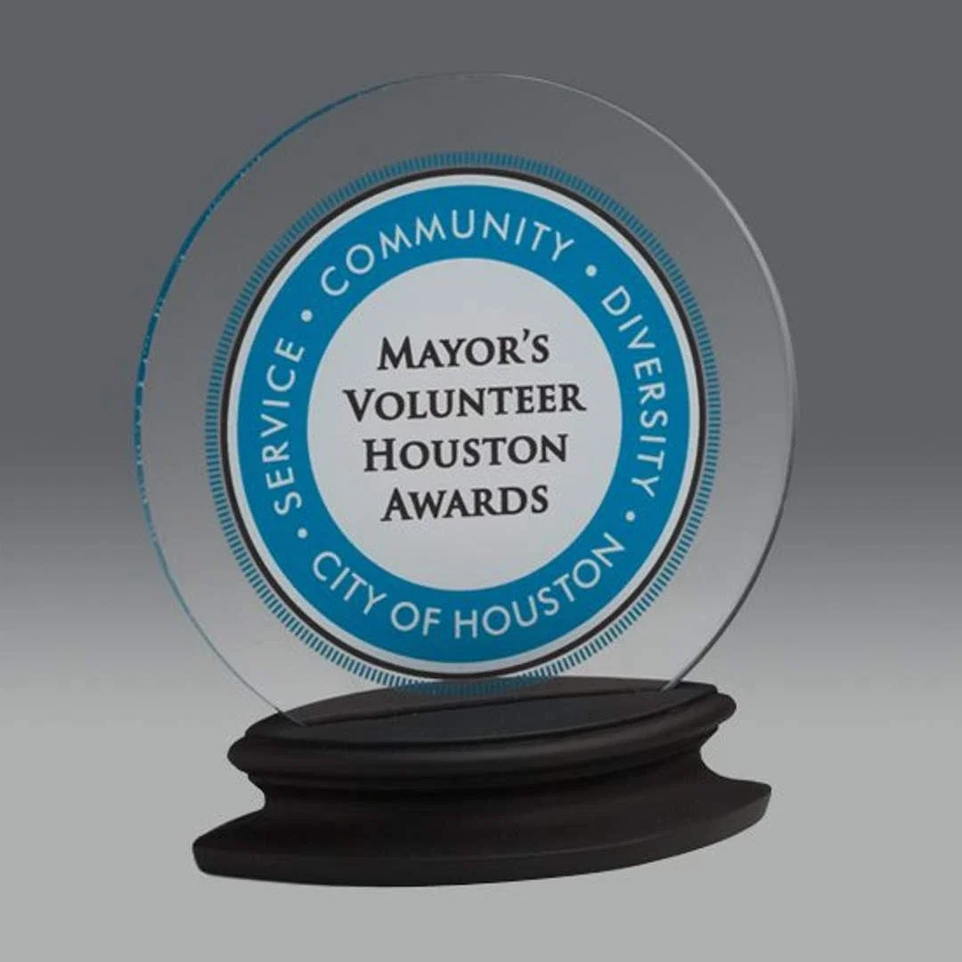 Custom Acrylic Disc Award on Stonecast Pediment Base for corporate award ceremonies