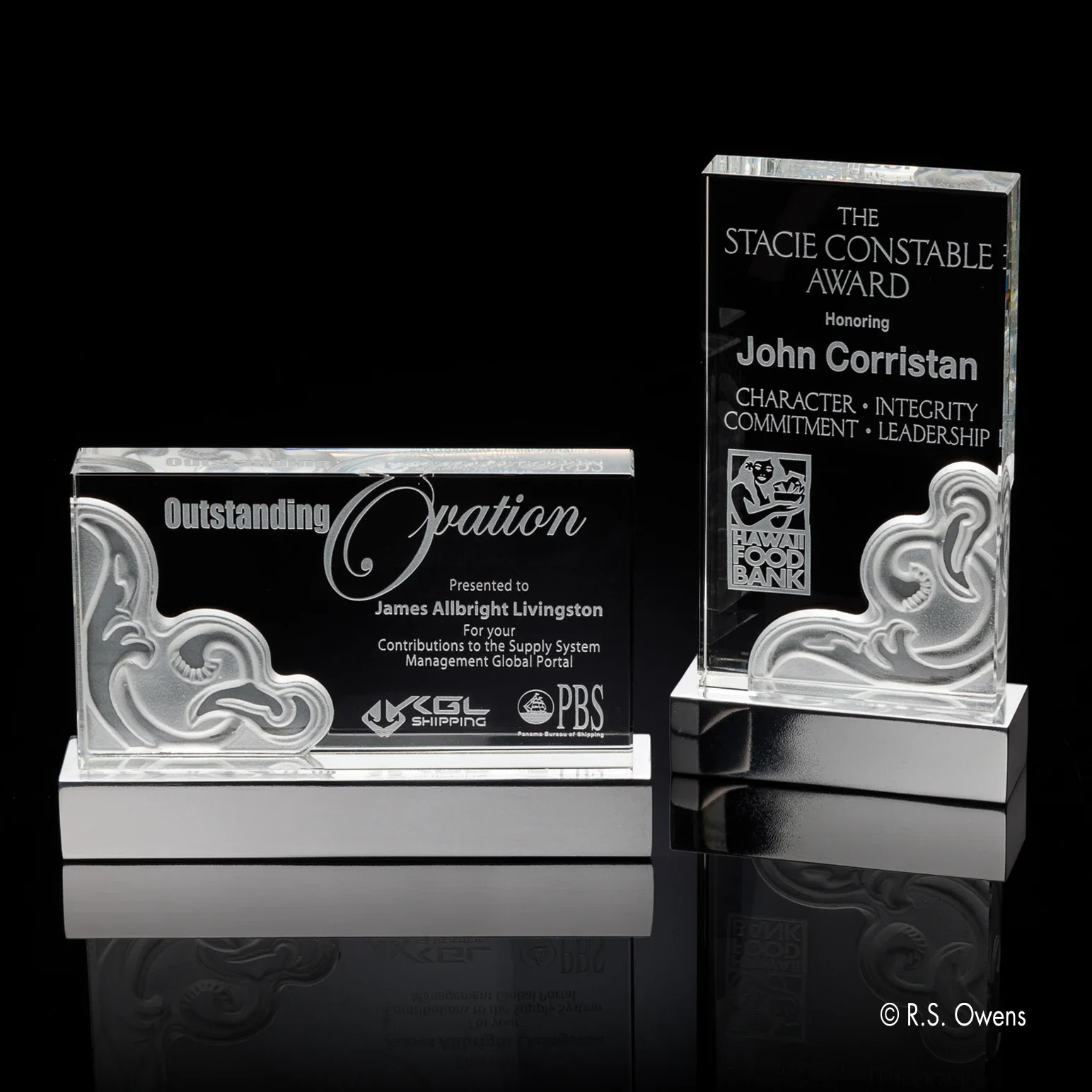 Custom Optical Crystal Award with Satin-Finish Carved Layers on Aluminum Base, metal awards for employee recognition