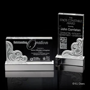 Optical Crystal Award with Satin-Finish Carved Layers on Aluminum Base