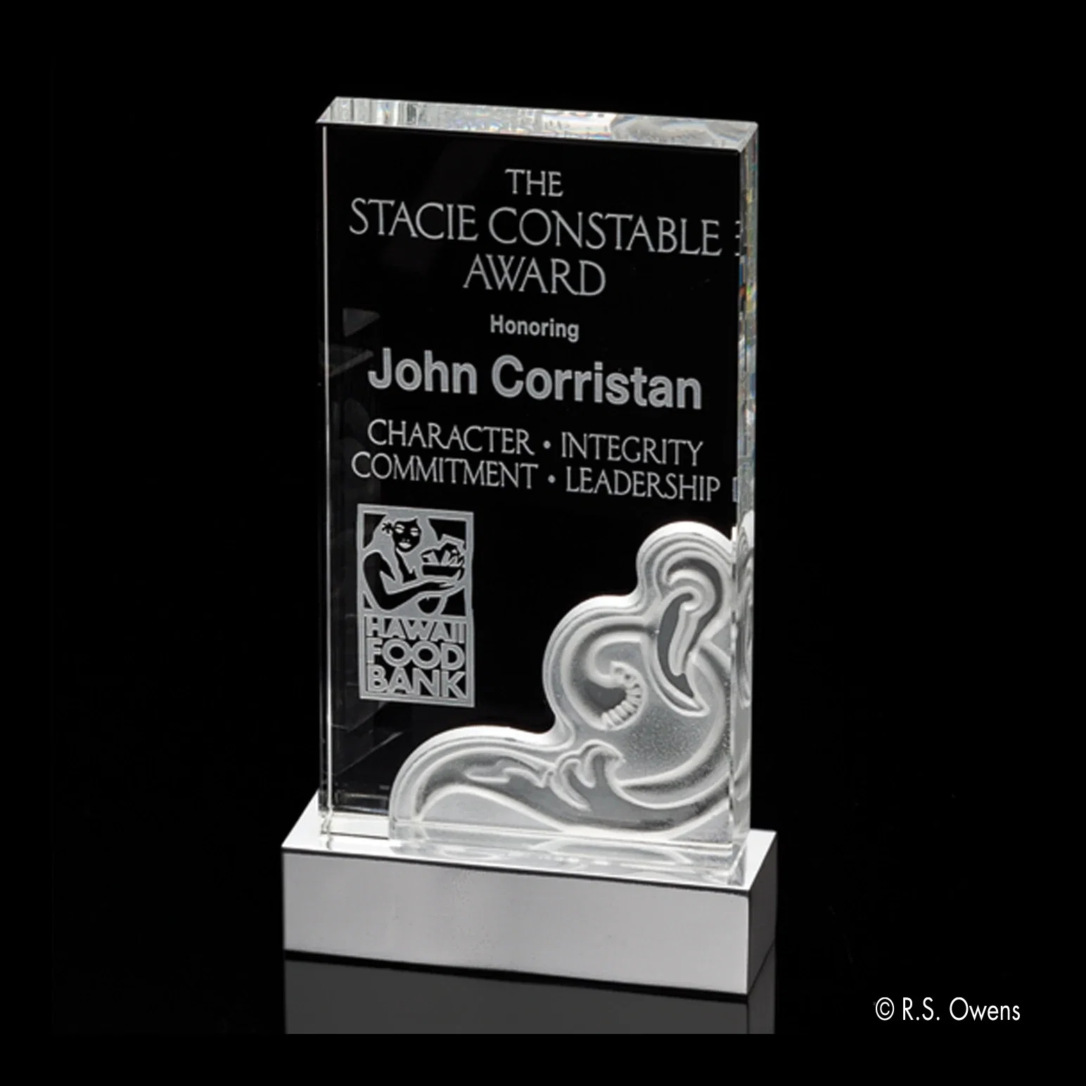 Custom Optical Crystal Award with Satin-Finish Carved Layers on Aluminum Base, metal awards for corporate award ceremonies