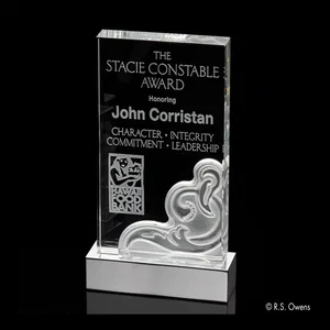 Optical Crystal Award with Satin-Finish Carved Layers on Aluminum Base