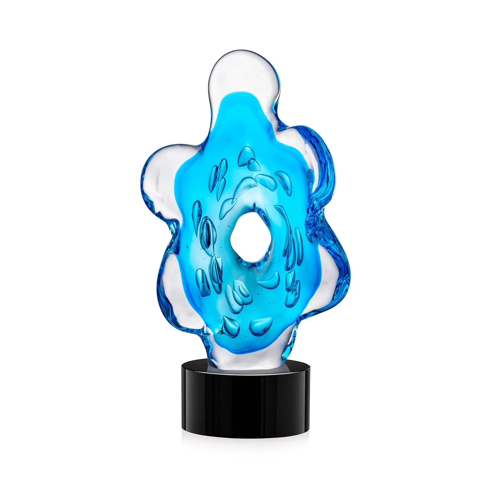 Personalized Aqua Blue Petal-Form Art Glass Award with an Open Center for graduation ceremonies