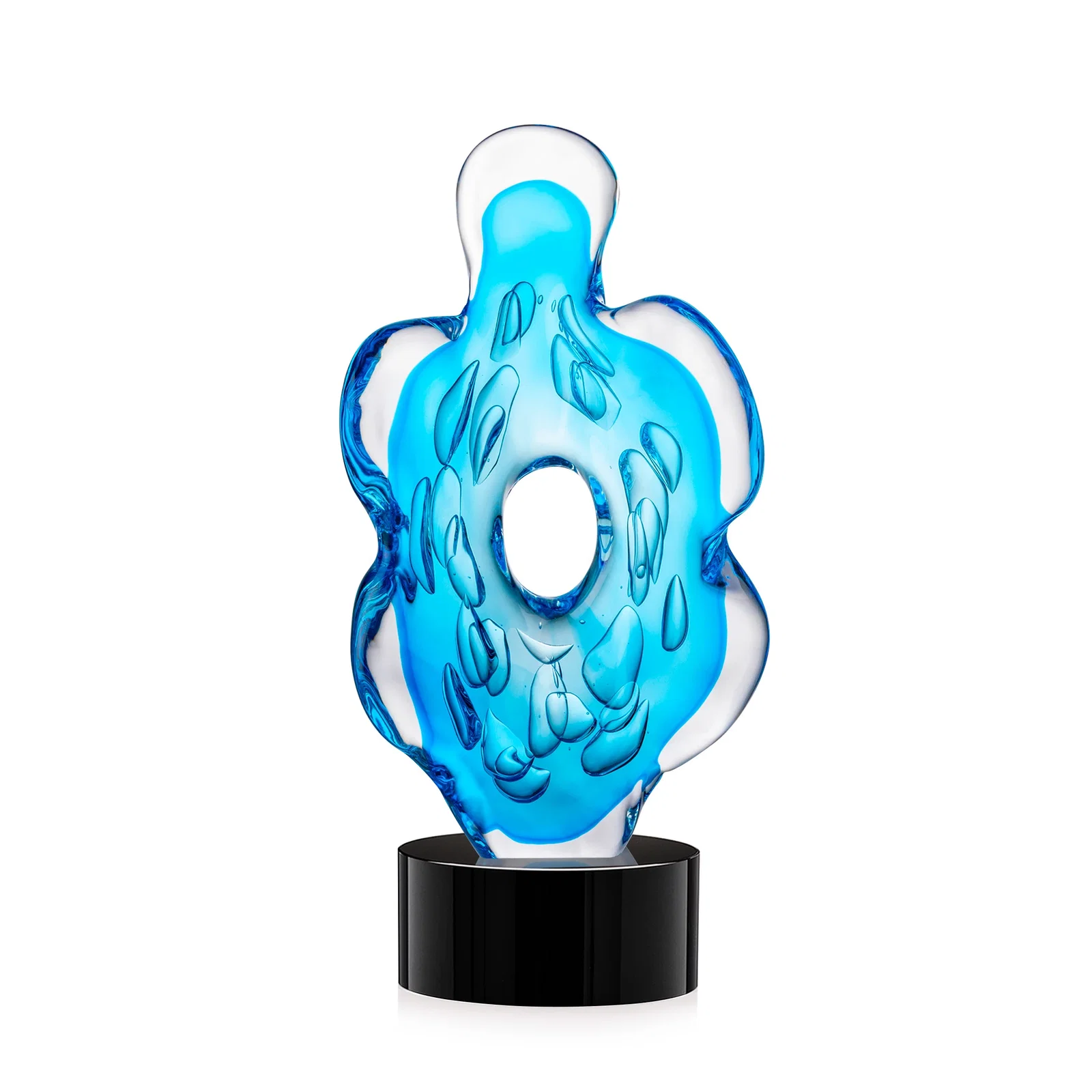 Personalized Aqua Blue Petal-Form Art Glass Award with an Open Center for safety achievement programs